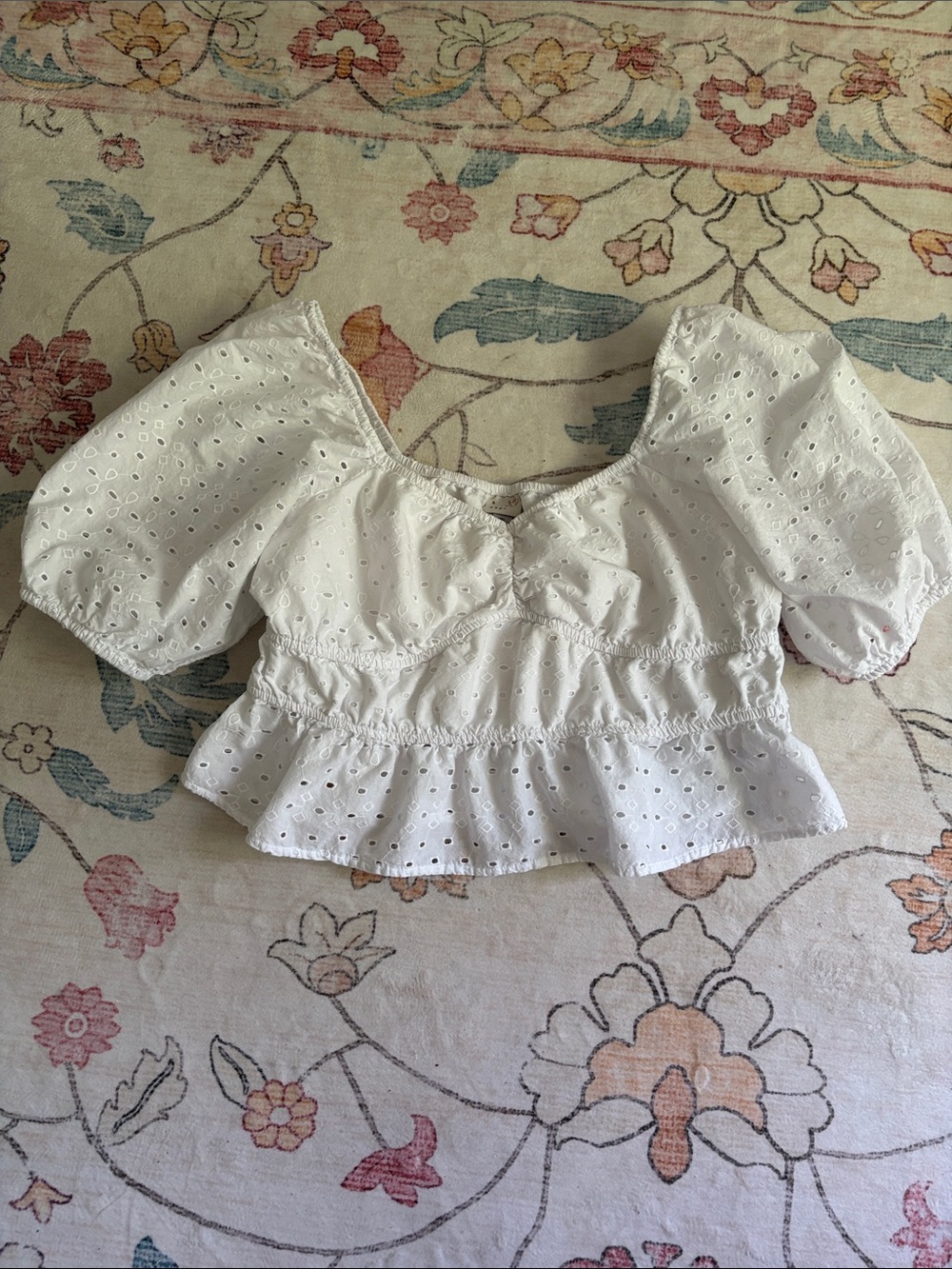 a new day White Eyelet Puff-Sleeve Peplum Top